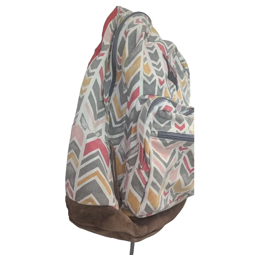 Jansport Right Pack Expressions Coral Dusk Chevrons TZR602W leather suede bottom